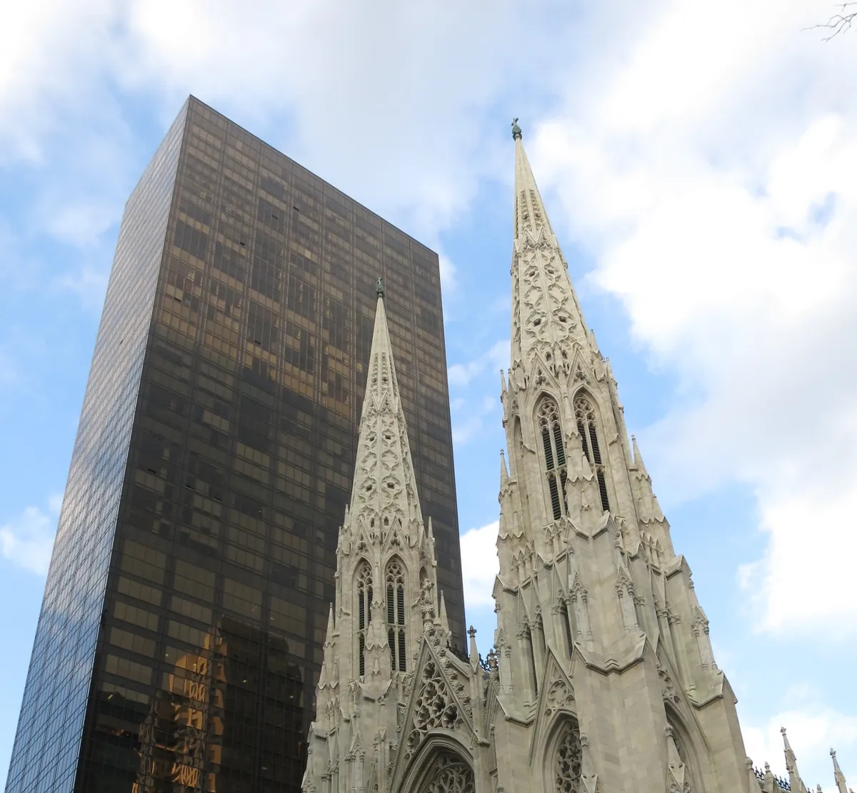 Church in Front of Skyscraper